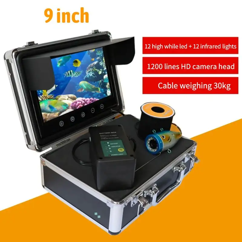 Detector de peces con Cable de 15M, Monitor LCD TFT de 9 pulgadas, bajo el agua, equipo de pesca, línea larga, cámara de vídeo