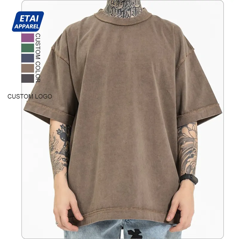 Camiseta de corte inverso de alta calidad para hombre, camisa vintage de moda, ropa holgada de algodón de lujo personalizada