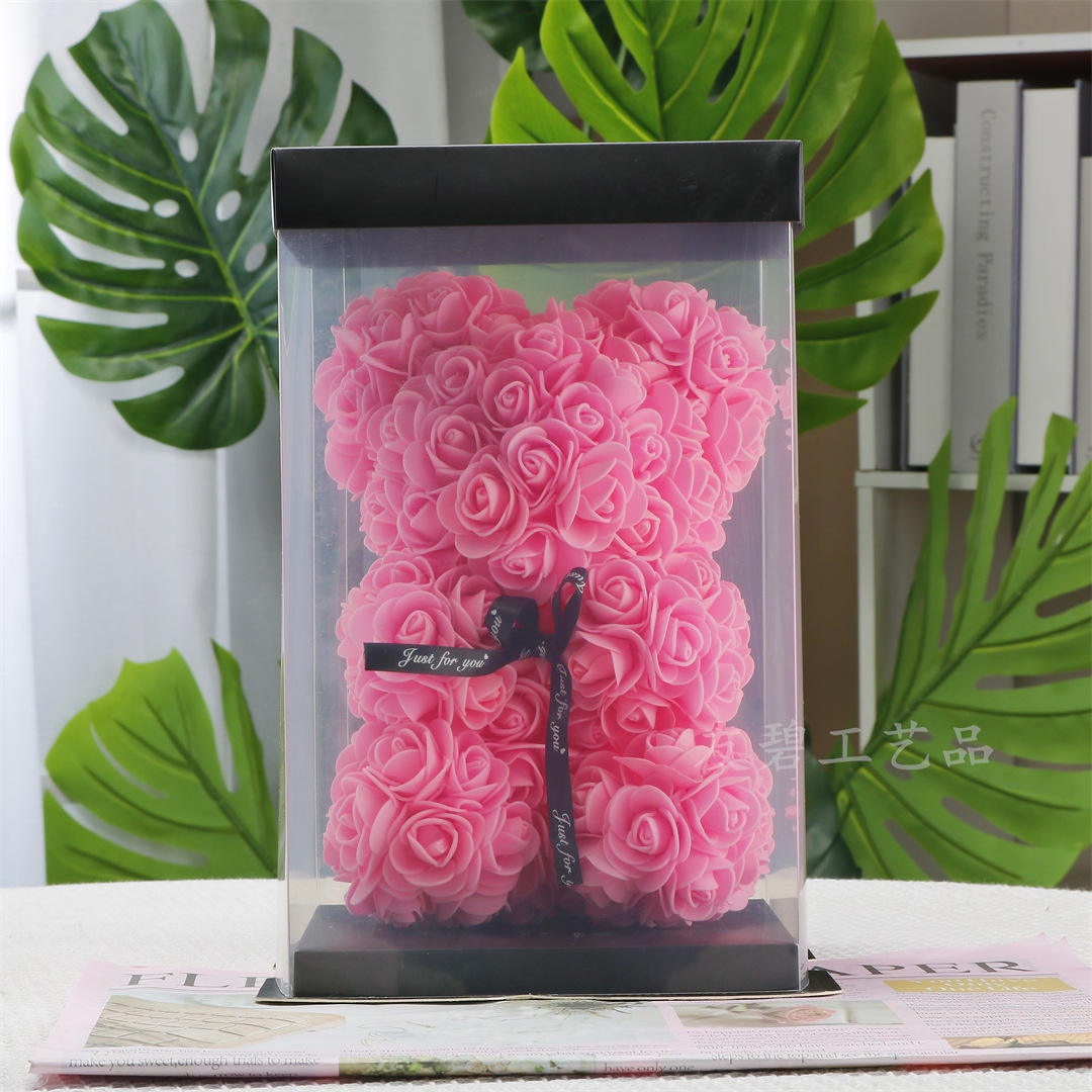 Oso de 23 cm + caja de regalo + lámpara - rosa translúcido