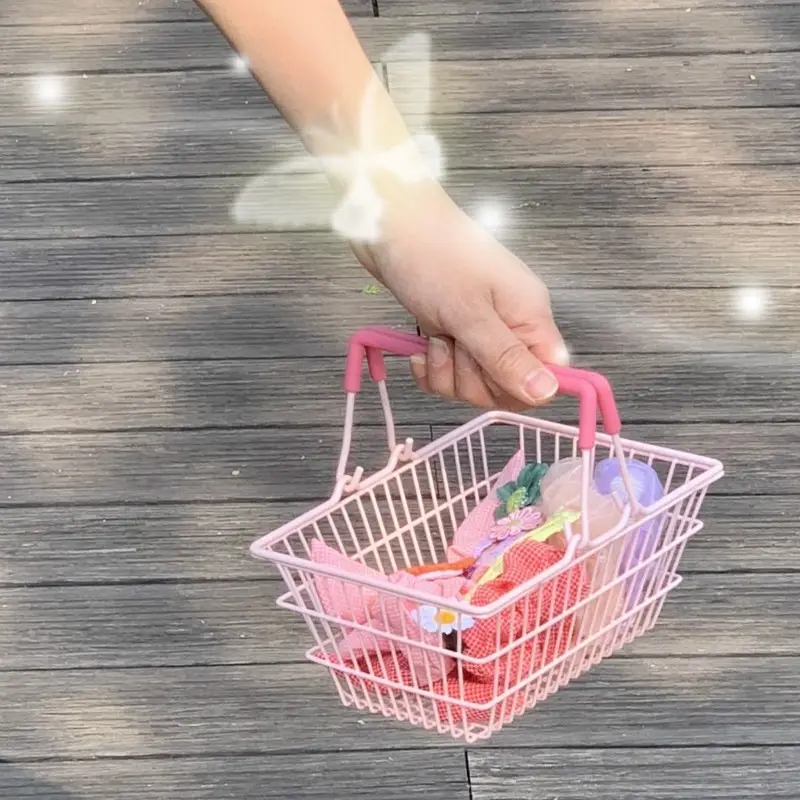 Kawaii Pink Trolley Eisen Kunst Mini Einkaufs wagen Niedliche kreative Foto Requisiten Trolley Ornamente Home Dekorative Aufbewahrung skorb