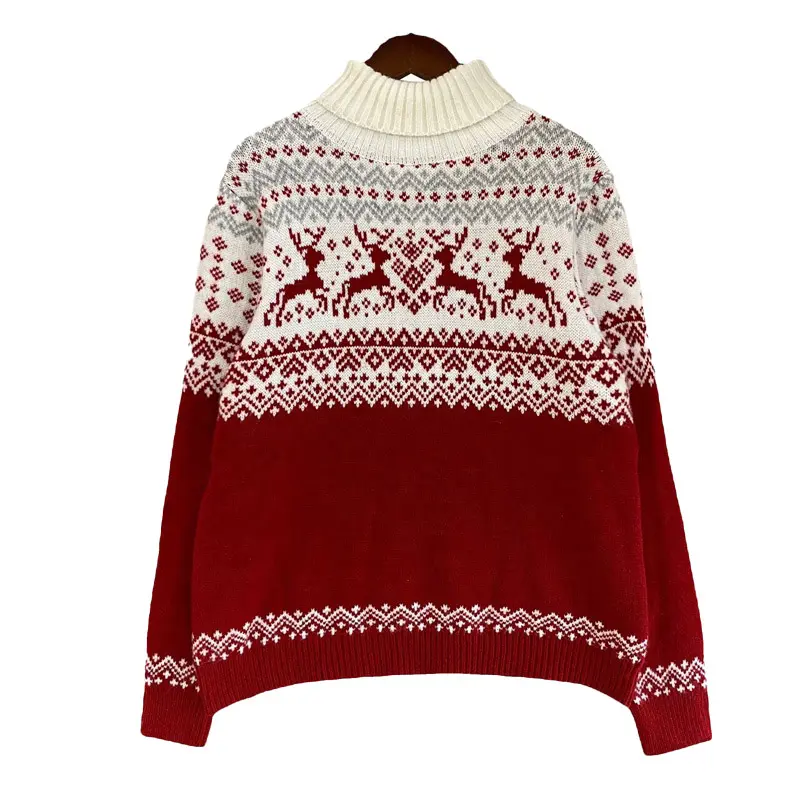 Suéter de Navidad de alta calidad para mujer, personalizado de Jersey de punto con cuello redondo talla grande, suéter de punto de lana, con temática de renos de Navidad