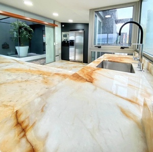 Stonelink Natural Marble Stone Backlit Translucent Corallo Yellow Crystal Quartzite Marble Slabs for Countertop Wall Panel - Product Image 4