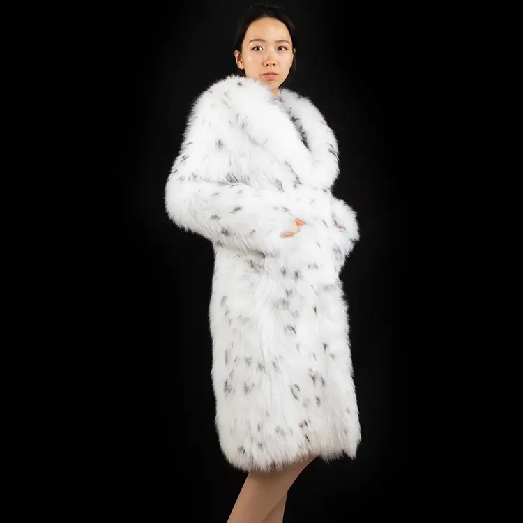 Роскошное стильное вязаное пальто из белого лисьего меха, пушистое длинное меховое пальто для женщин