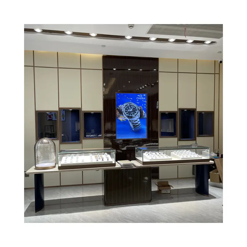 Vitrina de cristal de alta gama para reloj de centro comercial, vitrina de exhibición personalizada, diseño de tienda minorista, fabricante