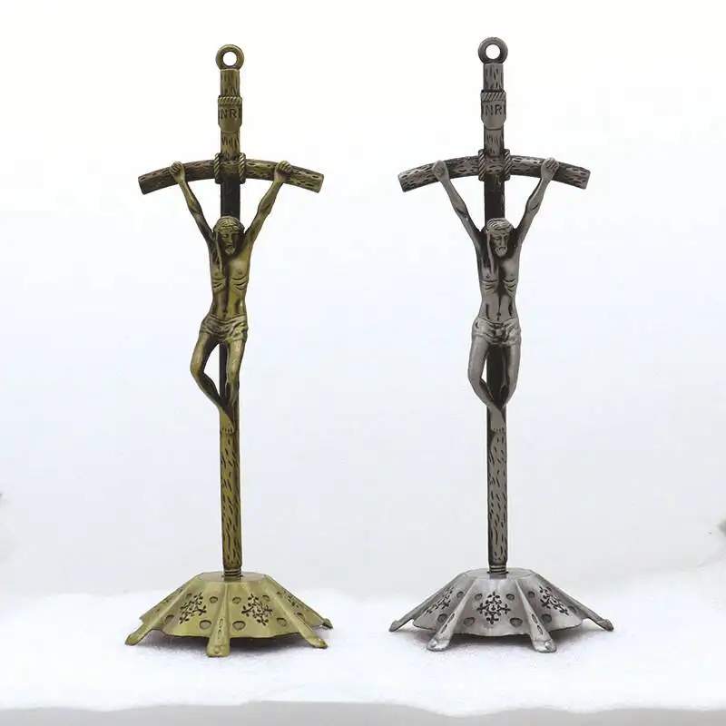 Estatua de Metal de aleación de Zinc para decoración de Iglesia, artesanía religiosa, cruz de Jesús de pie, estatua Católica