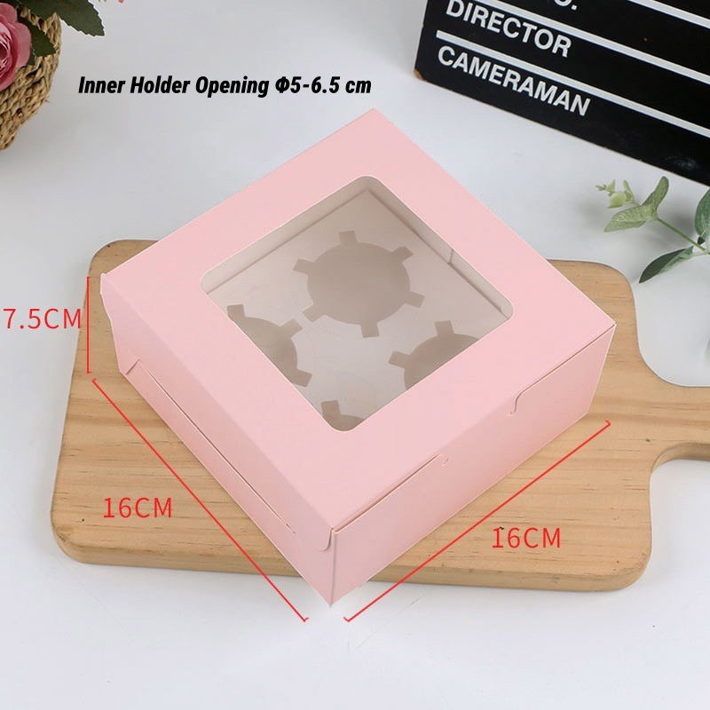 Cupcake box (pink, 4 pcs) with tray