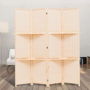 Deluxe Woven Beige Bamboo 4 Panel Folding Room Divider Màn Hình Với Kệ Lưu Trữ - Product Image 2