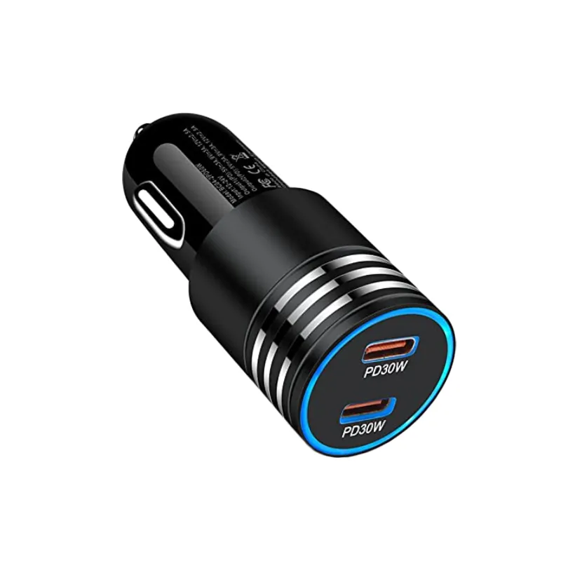 Neue Produkte Dual PD 60W Typ C Aluminium Auto ladegerät Smartphone Mini Power Car Adapter PD 30W Schnelles Auto USB Ladegerät für Telefon