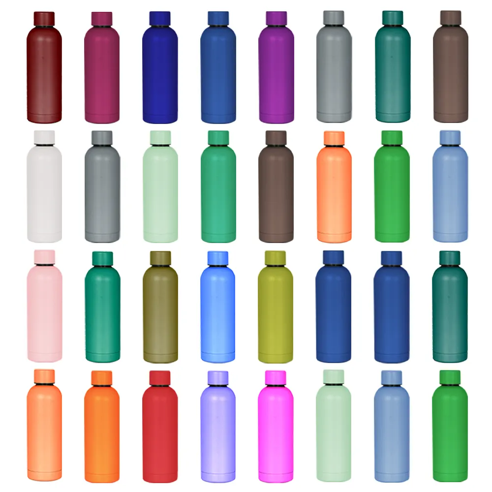 Vente en gros d'usine de peinture en caoutchouc personnalisée de 17oz 500 ml Bouteilles d'eau thermo sport en acier inoxydable à petite bouche Bouteilles sous vide pour cantine