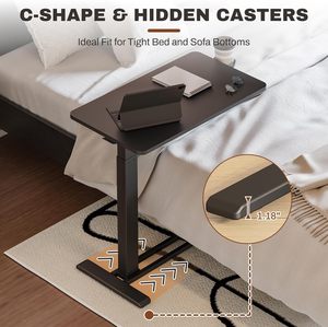 AJUNION, estación de trabajo para ordenador móvil negra, mesa de cena ajustable en altura, soporte para sofá cama, escritorio lateral para ordenador portátil con Panel giratorio - Product Image 3