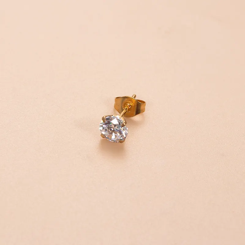 Hengsen tối giản 3-8mm Vòng Cubic Zirconia 18K vàng mạ thép không gỉ Stud Bông tai cho phụ nữ và nam giới đồ trang sức cổ điển