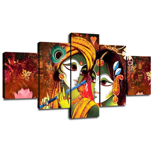 Oda dekor çerçeveli hindistan tanrı Radha Krishna baskı posteri ev dekor 5 Panel HD resimler 5 pane tuval baskılar ev duvar sanatları hindistan - Product Image 4