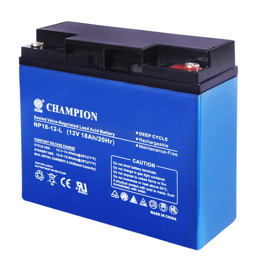 Champion China manufacturer 12V 18Ah solar panel acid lead storage Deep Cycle Rechargeable acid battery pack for solar system