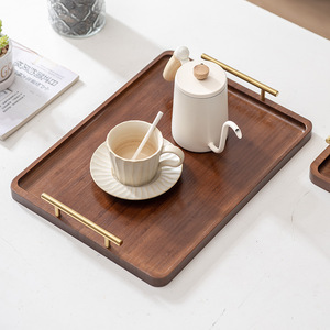 碳化黑色矩形竹木装饰矩形托盘，带金属手柄 - Product Image 4