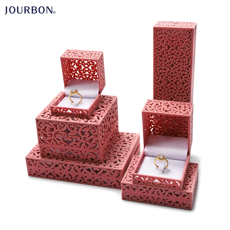 Jourbon de lujo elegante vintage Almacenamiento de joyería y bisutería corazón rosa de tela de terciopelo regalo caja de joyería para las mujeres