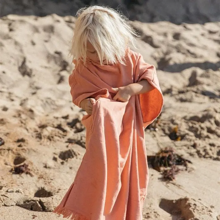 Toalla de playa con capucha para niños, Poncho 2022 de algodón orgánico con estampado personalizado, Jacquard de teñido, venta al por mayor, 100%