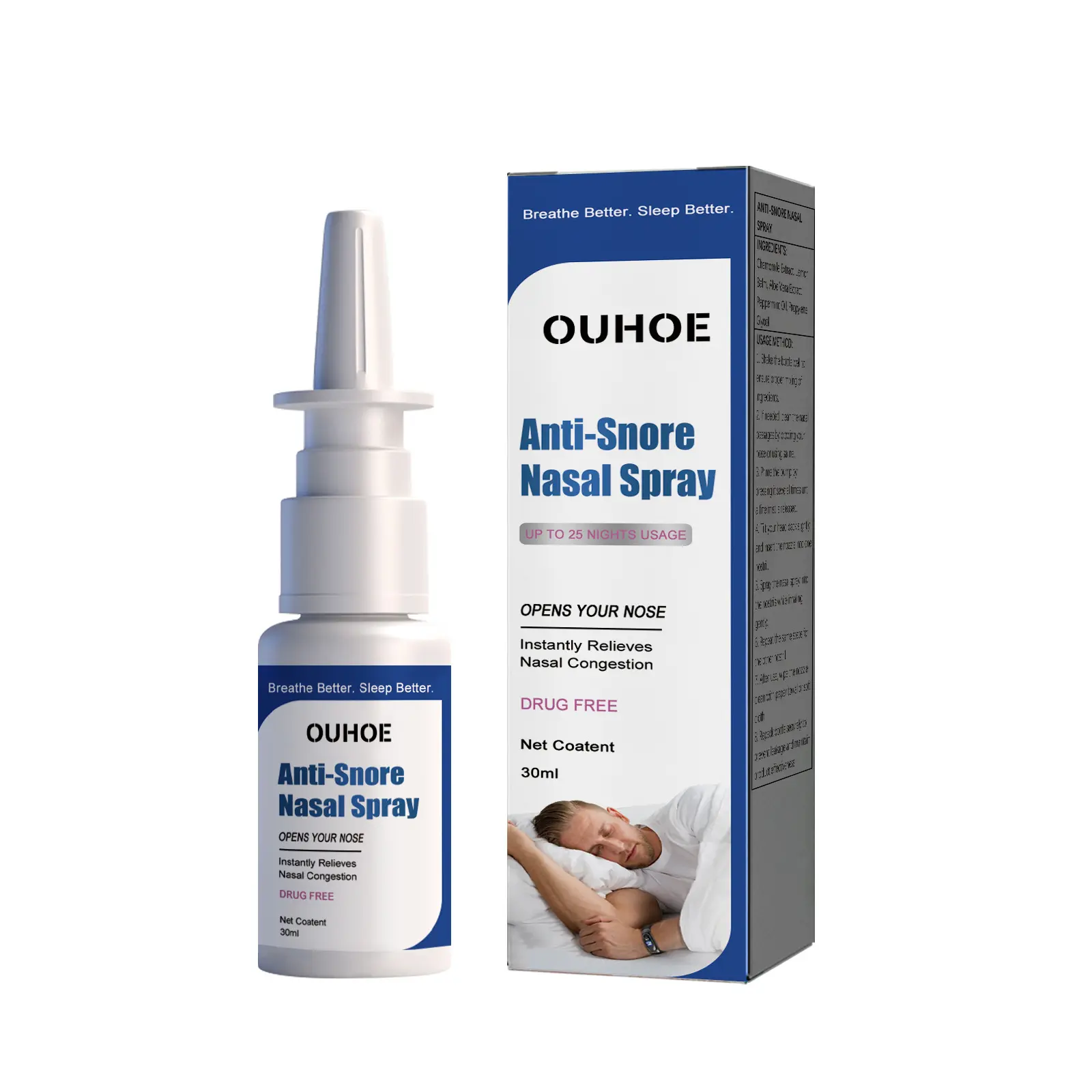 high quality herbal ingredients relieve rhinitis, cold, nasal congestion anti snoring spray 30ml