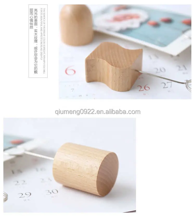 Creative Wooden Base Sticky Note Holder Photo Holder Memo Clip Beech Wood Message Clip for Desktop Decoration