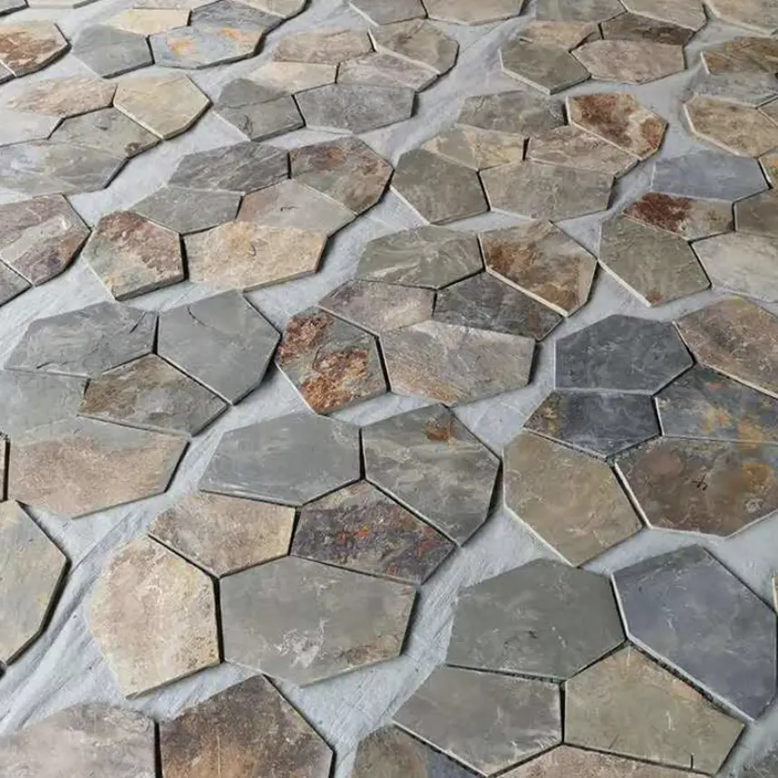 villa decoration driveway paving stone Artificial brick hexagon slate stone net pastes outdoor cladding tiles