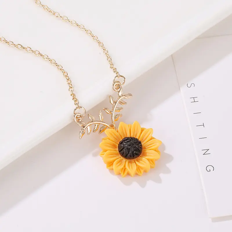 Популярное ожерелье и серьги с милым цветком, позолоченный кулон в виде подсолнуха, комплект ювелирных изделий для дам