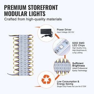 DB VEVOR RGB LED vitrin ışıkları 200 adet 103ft 5050 SMD 3-LED modülü DC 12V uzaktan kumanda 5W renk değiştirme pencere ışıkları - Product Image 6
