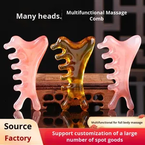 Multifunctional Four-In-<strong>One</strong> Resin Massage Comb Scraping Head <strong>Therapy</strong> Facial Pulling Acupuncture Points Tendon Meridian Comb Head - Product Image 4
