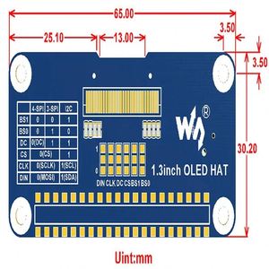 1,3-Zoll-OLED-Display HAT für Raspberry Pi 2B/3B/3B/Zero/Zero W,128x64 Pixel, SPI, I2C-Schnittstelle, eingebetteter Controller