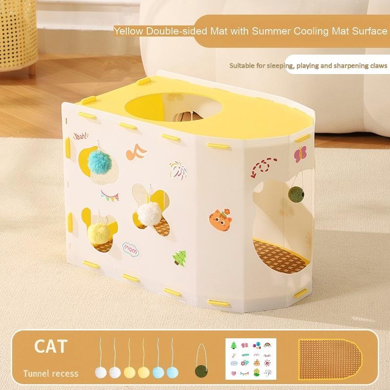 Yellow tunnel cat bed-double sided cooling mat