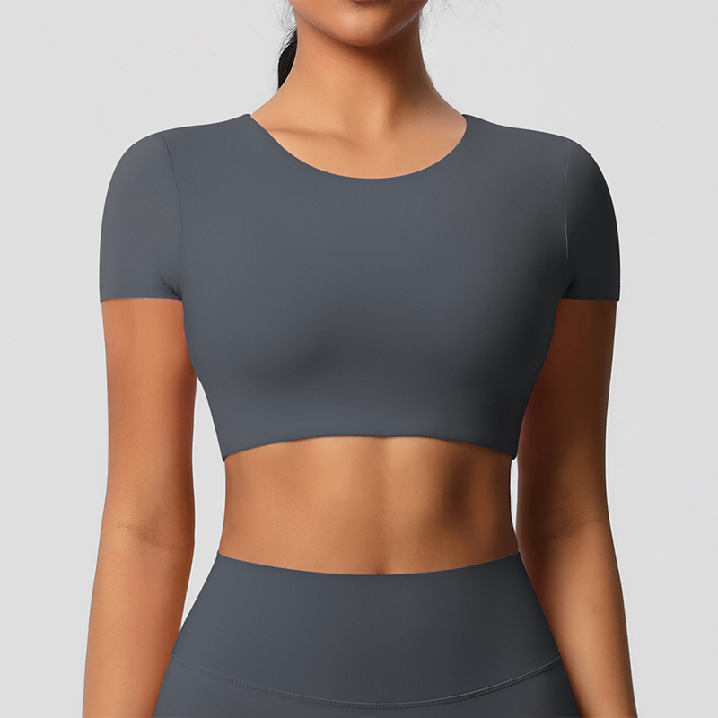 Crop manches courtes-gris foncé