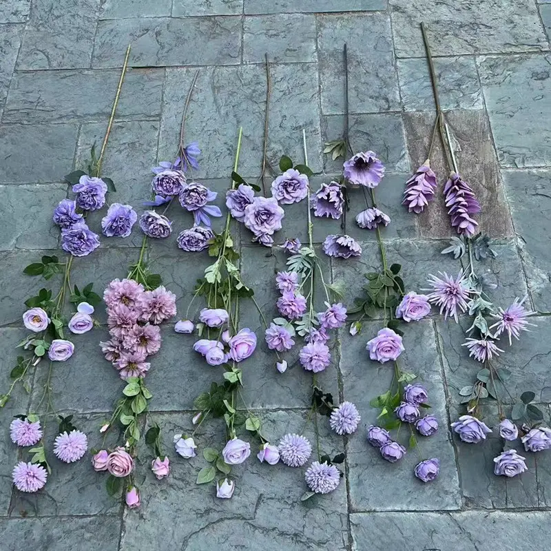 बैंगनी श्रृंखला थोक गुलदस्ता आर्किड फूल रेशम हाइड्रेंजिया गुलाब Peony शादी की सजावट की आपूर्ति कृत्रिम फूल