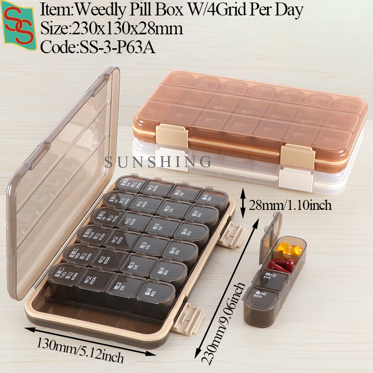 P63A Weedly Pill Box W/4Grid Per Day
