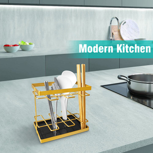 Sắt Vàng Dao Kéo Giá 18 Ngăn Countertop Đồ Dùng Chủ Nhỏ Giọt Khay Đũa Lồng Bạc Caddy Cho Nĩa Dao Muỗng - Product Image 4