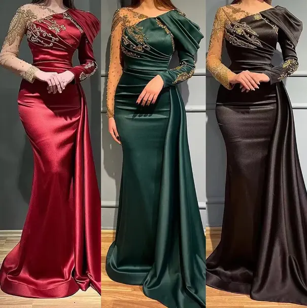 Custom Groene Zeemeermin Satijnen Avondjurk Enkele Schouder Kralen Elegante Dames Blauwe Feestjurk