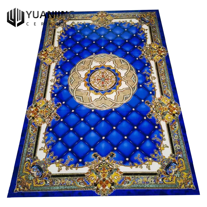 Azulejos 3D pulidos de porcelana dorada de 1200x1800mm, alfombra moderna de flores de cristal, azulejos de suelo de retales 3D, azulejos decorativos para alfombras