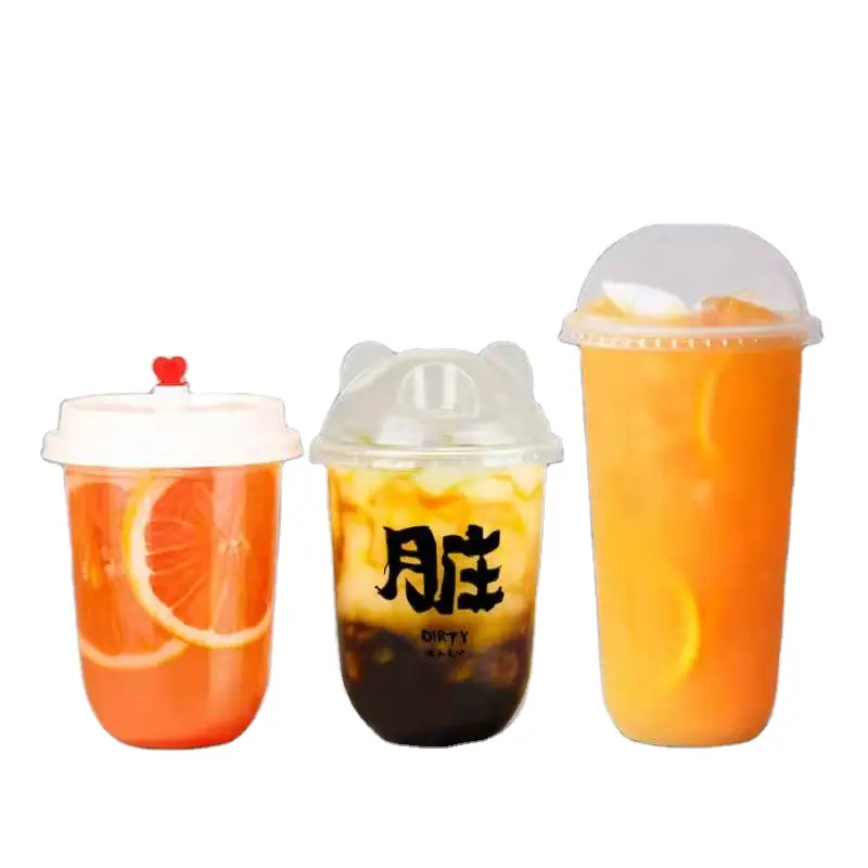 Taza de plástico con tapas para bebidas frías y calientes, 16oz, 24oz, PP PET, vaso de plástico personalizado desechable con forma de U