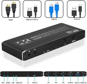3x1 HDMI <strong>Switch</strong> Switcher 1080P 4K <strong>Audio</strong> <strong>Video</strong> Capture Card USB 3.0 Record Plate Game Live Streaming Broadcast Mic in TV Loop Out - Product Image 3