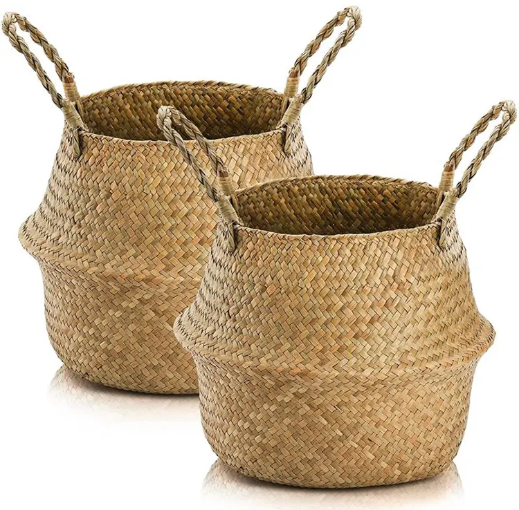 Cesta de palha para lavanderia, cestas de palha trançadas para lavanderia, decoração, plantas, vasos, sala de estar, alta qualidade