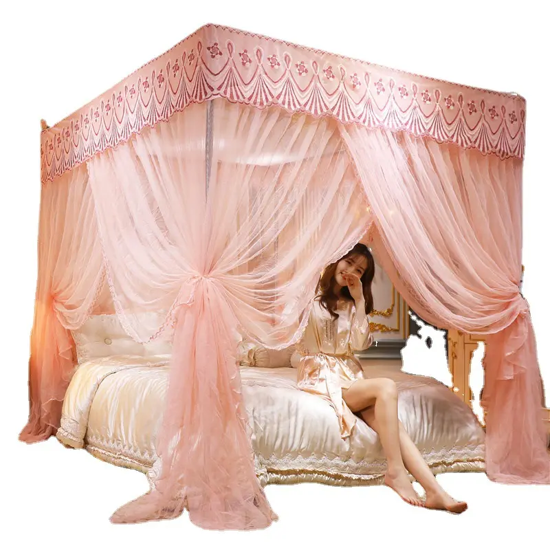 Mosquitero Princesa Estilo Laço Bonito Canopy Mesh Indoor Home Decoração Net King Queen Size Cama Quadrada Forma Mosquito Net