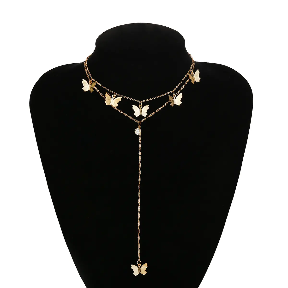 Aug-colgante de doble capa para mujer, joyería con diamantes de imitación chapados en oro, con formas geométricas de mariposa Y borla