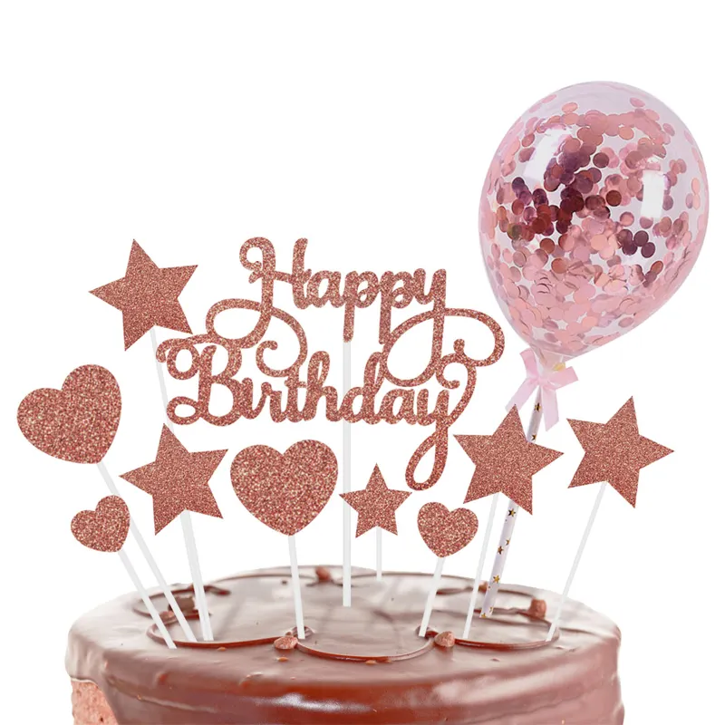 Hot Selling Star Love Heart Alles Gute zum Geburtstag Cake Topper Geburtstags feier Dekorationen Lieferungen für Jungen und Mädchen