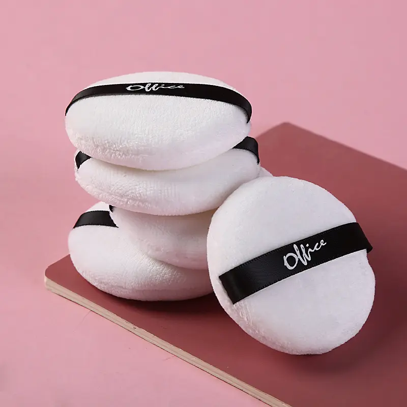 Velluto Large Ultra soft Fluffy Round Private Label Custom White/Beige Cosmetic Makeup Face Baby Body Powder Puff