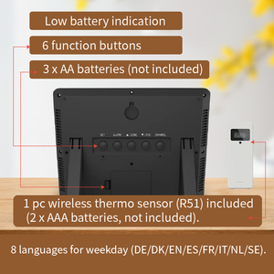 Digital Indoor/Outdoor Atomic Clock Thermometer <strong>LCD</strong> <strong>Display</strong> Wireless Temperature <strong>Sensor</strong> Battery-Powered Frequency Theory OEM ODM - Product Image 4