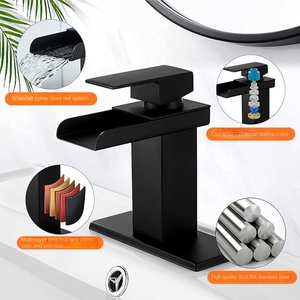 Hiện đại đơn xử lý vuông phòng tắm rửa lưu vực vòi nước xuyên biên giới thác nước màu đen với lõi van gốm nóng và lạnh - Product Image 3