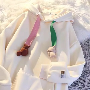 批发350克超柔加羊毛可爱连帽衫少女女纯色超大套头衫长运动连帽衫冬季