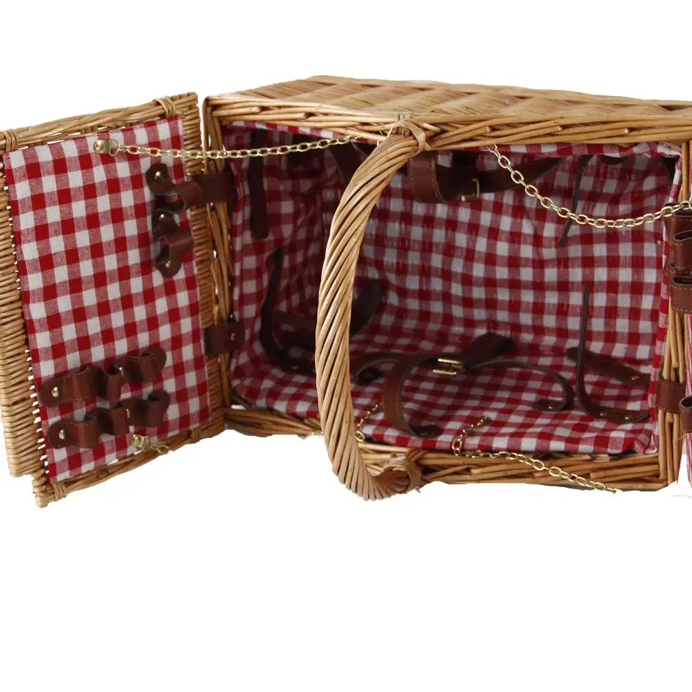 Handweverende Multifunctionele Wilgenpicknickmand Natrual Picknick Rieten Mand Met Opvouwbaar Houten Deksel