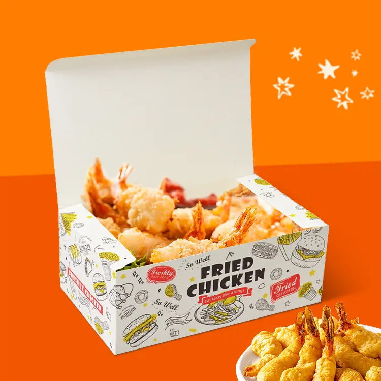 Boîte de burger d'emballage fast-food frites à emporter personnalisée, boîte jetable à emporter boîte de restaurant poisson frit crevettes poulet aile