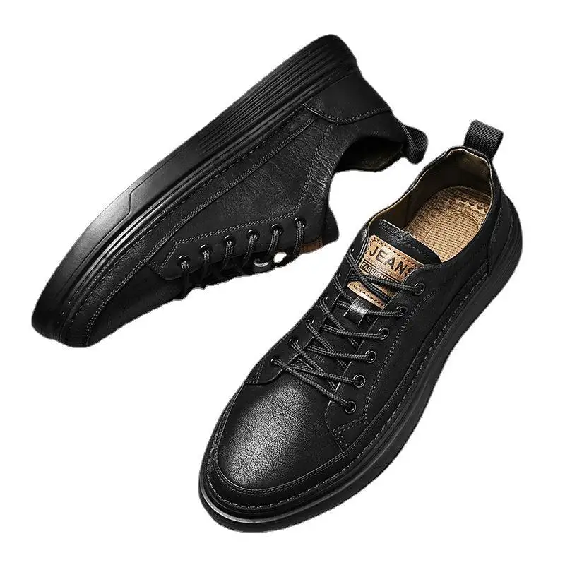Sapatos masculinos 2024 novo vestido de negócios sapatos esportivos sapatos de couro preto tendência britânica versátil couro casual genuíno