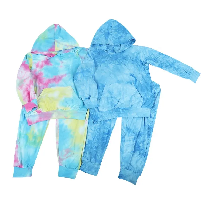 Ropa de boutique para niñas de 12 años, conjunto de dos piezas con tinte azul, ropa de bebé de diseño de invierno, ropa occidental