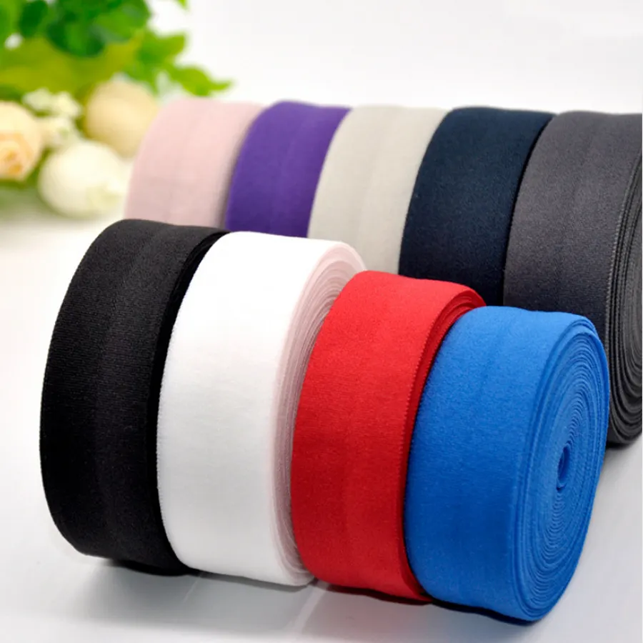 Factory plain shiny nylon elastic binding tape wholesale 20 mm colorful fold over elastic band