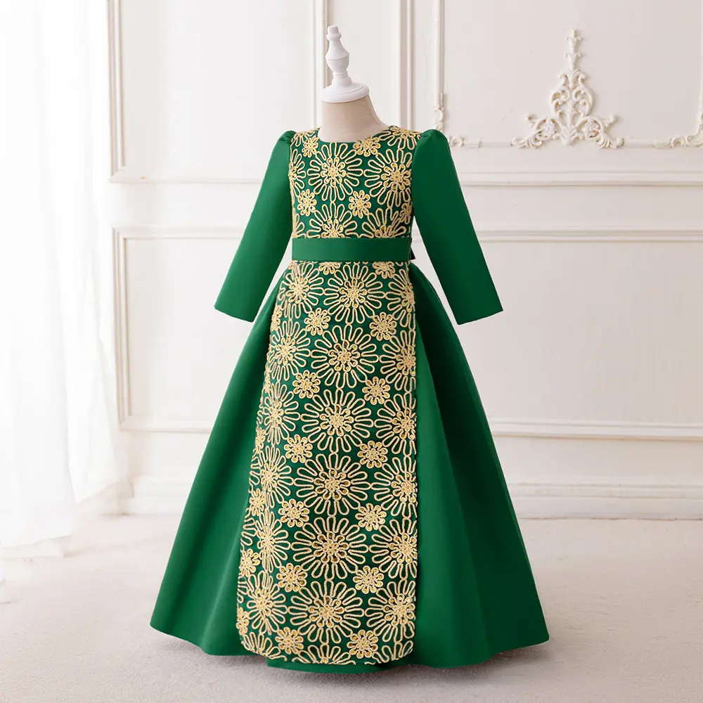 Venta al por mayor Niños Ropa Musulmana Vestidos Verde Mangas Largas Niños Abayas Niñas Vestido de Oración Islam Abaya